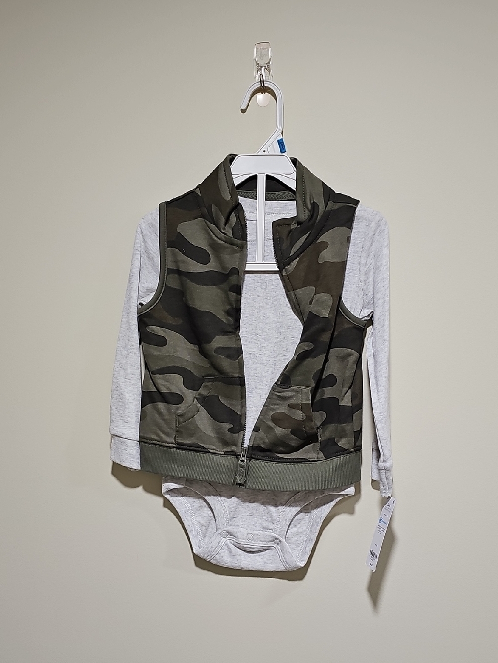Carter's Green Camo Vest & Heather Gray Bodysuit Set